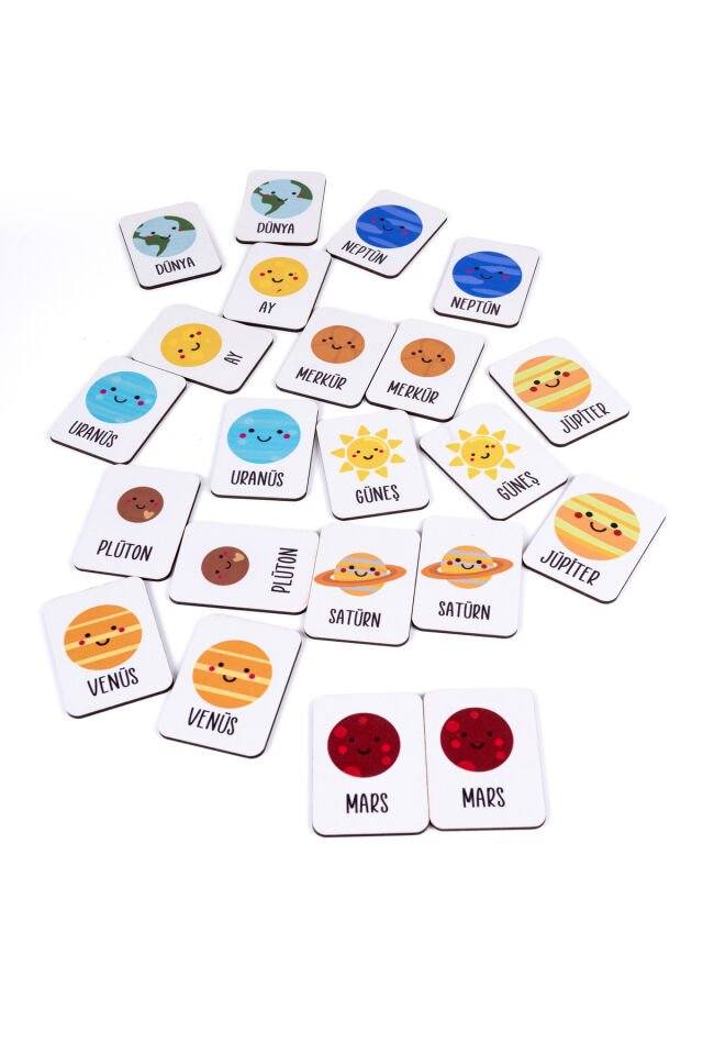 Eğlenceli ve Öğretici Ahşap Uzay Temalı Eşleştirme Kartları