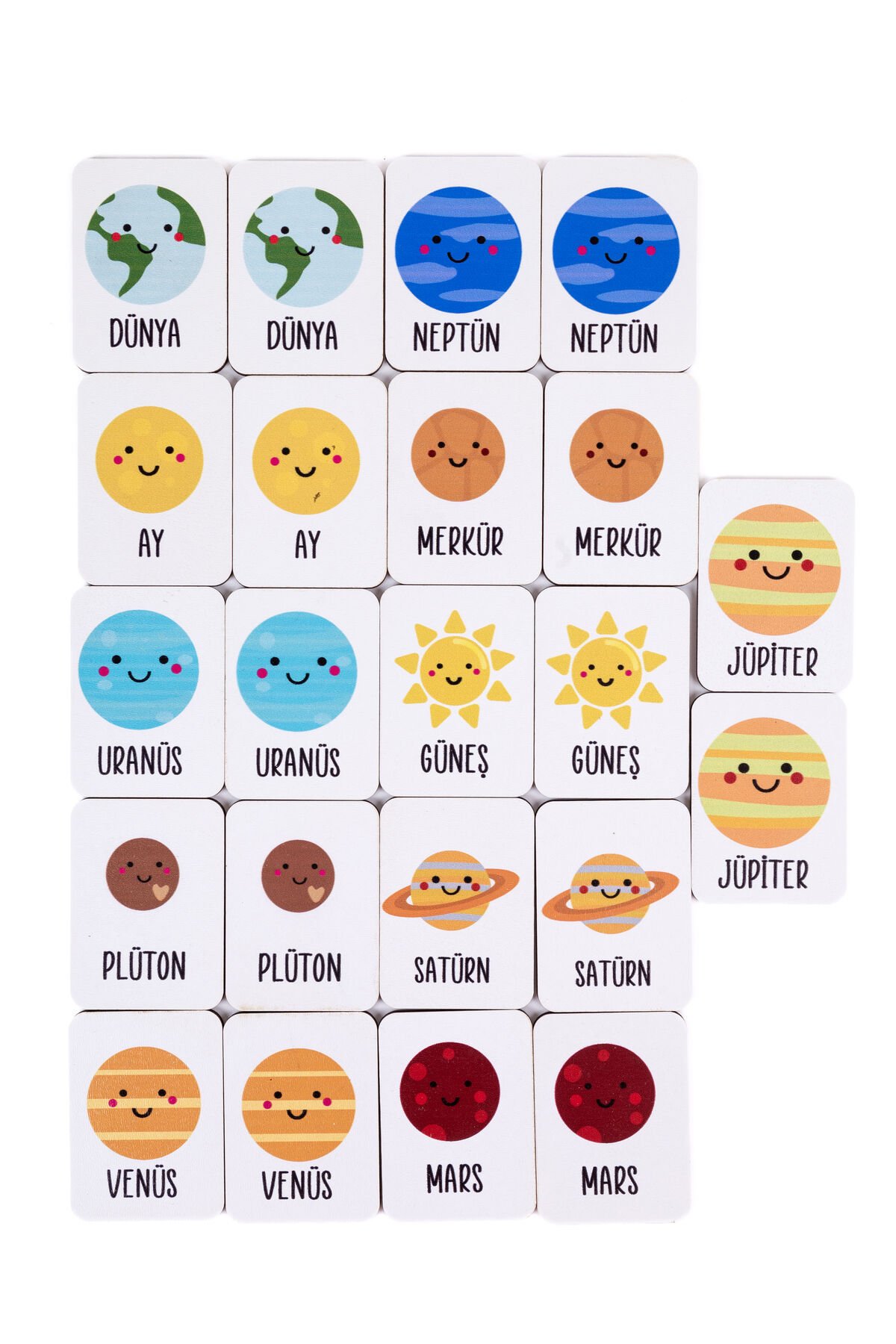 Eğlenceli ve Öğretici Ahşap Uzay Temalı Eşleştirme Kartları