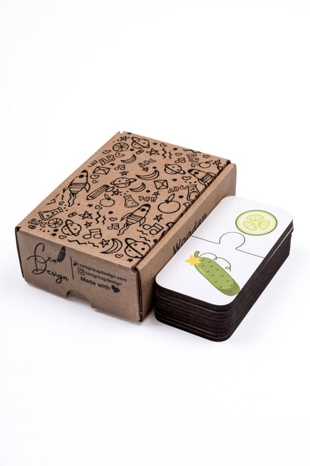 Sebze ve Meyvelerin Dünyası Ahşap İkili Puzzle Seti Çocuklar Anaokulu Ve Kreşler Montessori