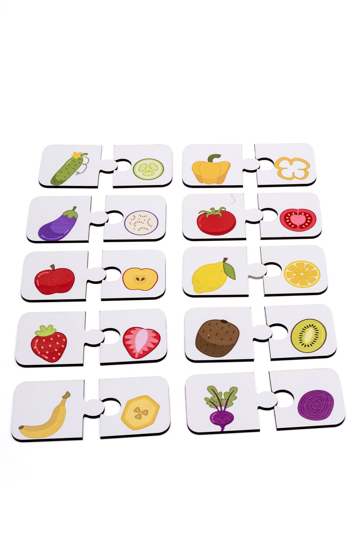Sebze ve Meyvelerin Dünyası Ahşap İkili Puzzle Seti Çocuklar Anaokulu Ve Kreşler Montessori