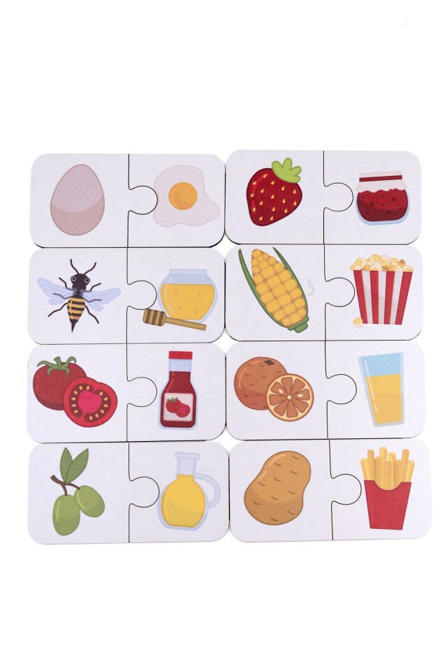 Yiyeceklerin Yolculuğu Ahşap İkili Puzzle Seti Çocuklar Anaokulu ve Kreşler