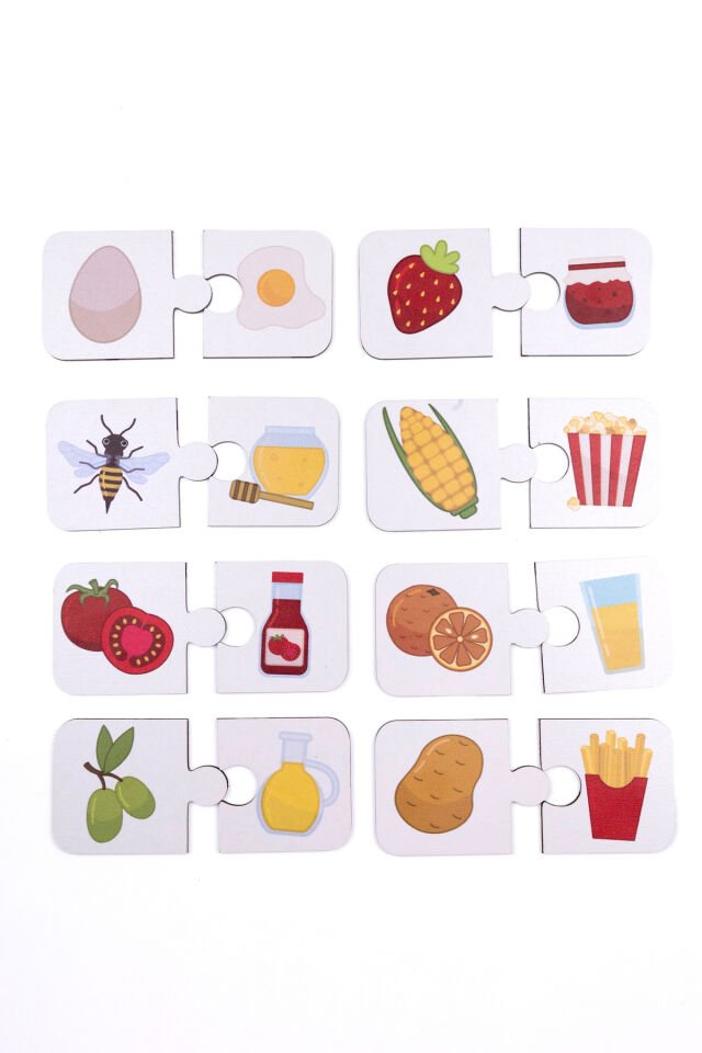 Yiyeceklerin Yolculuğu Ahşap İkili Puzzle Seti Çocuklar Anaokulu ve Kreşler