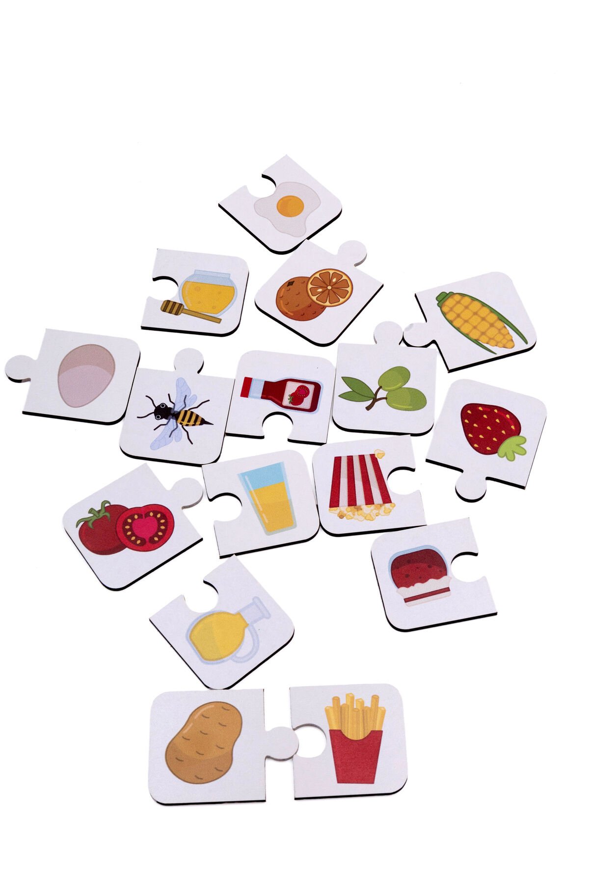 Yiyeceklerin Yolculuğu Ahşap İkili Puzzle Seti Çocuklar Anaokulu ve Kreşler