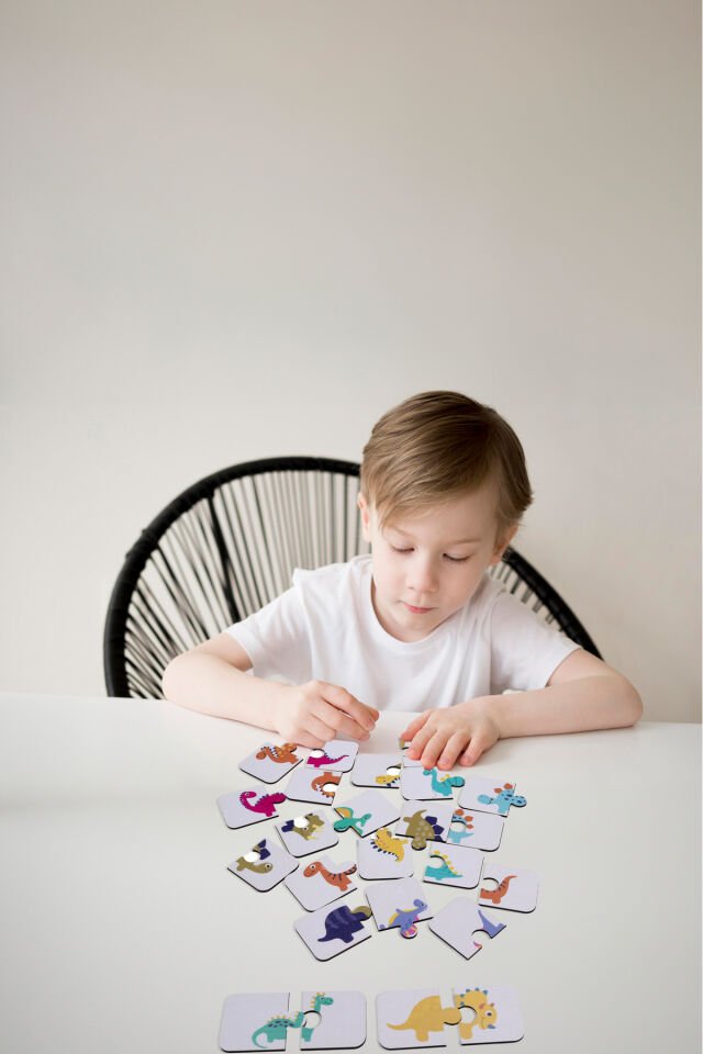 Dinozor Temalı Ahşap İkili Puzzle Küçük Dinozor Meraklıları İçin Eğlenceli ve Eğitici