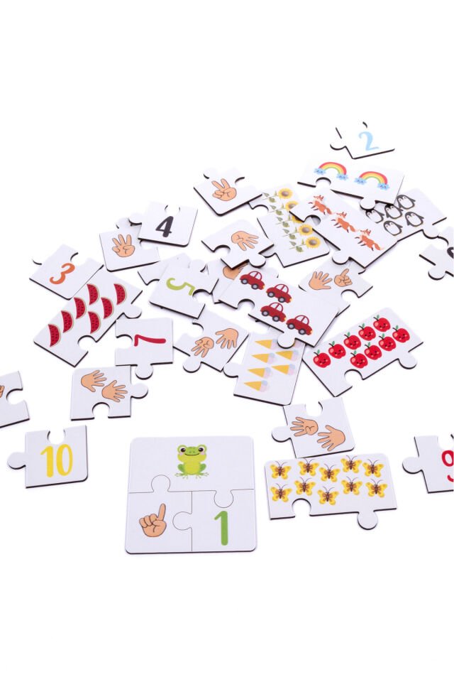 Ahşap Üçlü Puzzle Eğlenceli ve Eğitici Sayılar Öğrenme Anaokulu Ve Kreşler için
