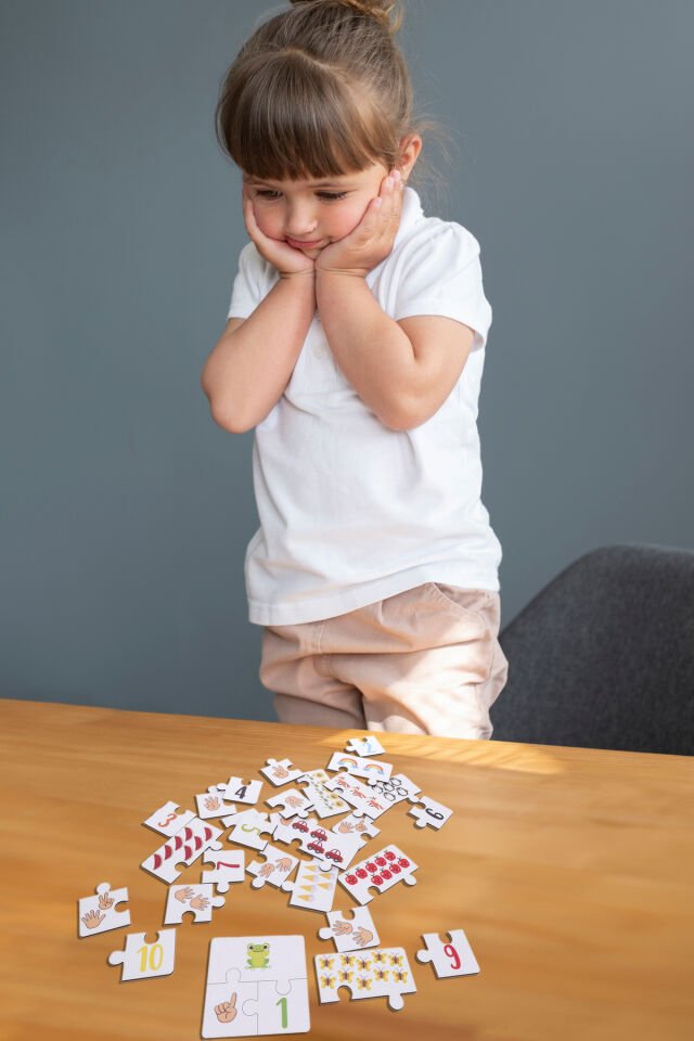 Ahşap Üçlü Puzzle Eğlenceli ve Eğitici Sayılar Öğrenme Anaokulu Ve Kreşler için