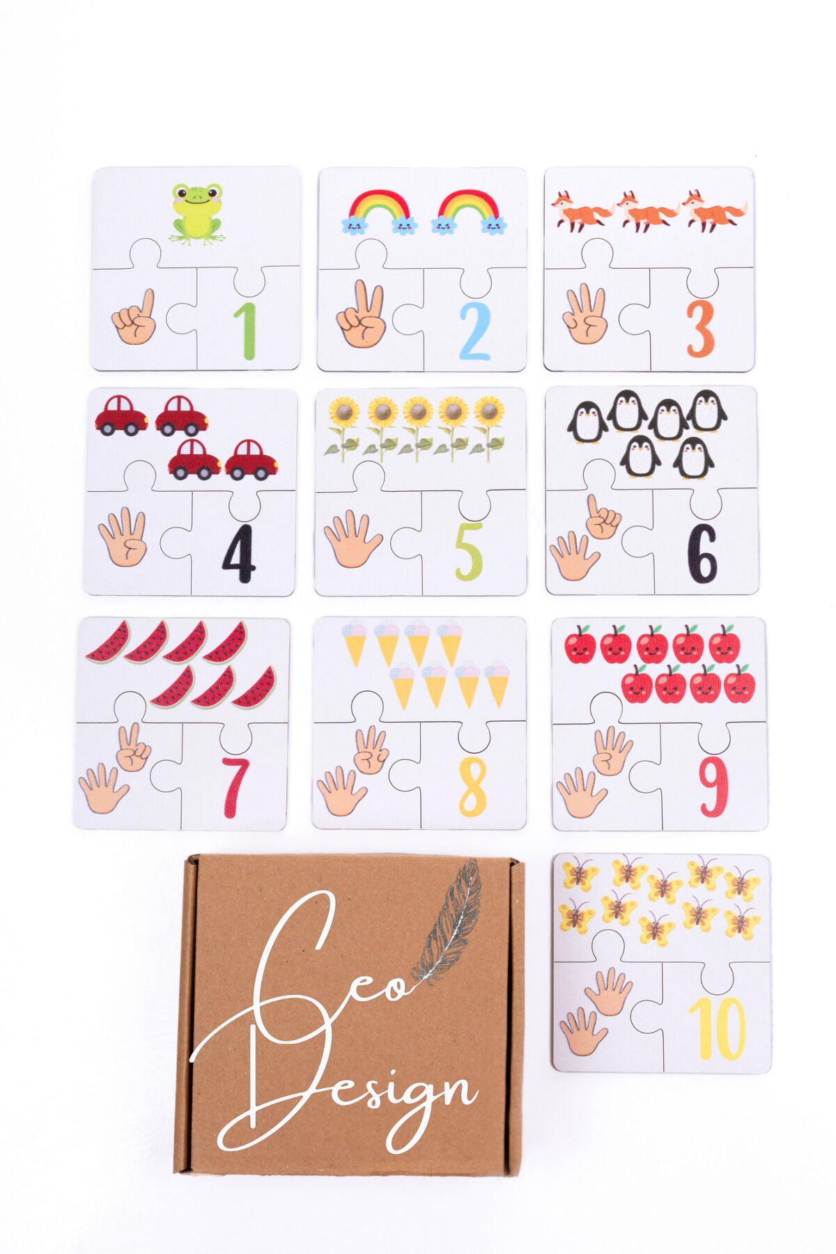 Ahşap Üçlü Puzzle Eğlenceli ve Eğitici Sayılar Öğrenme Anaokulu Ve Kreşler için