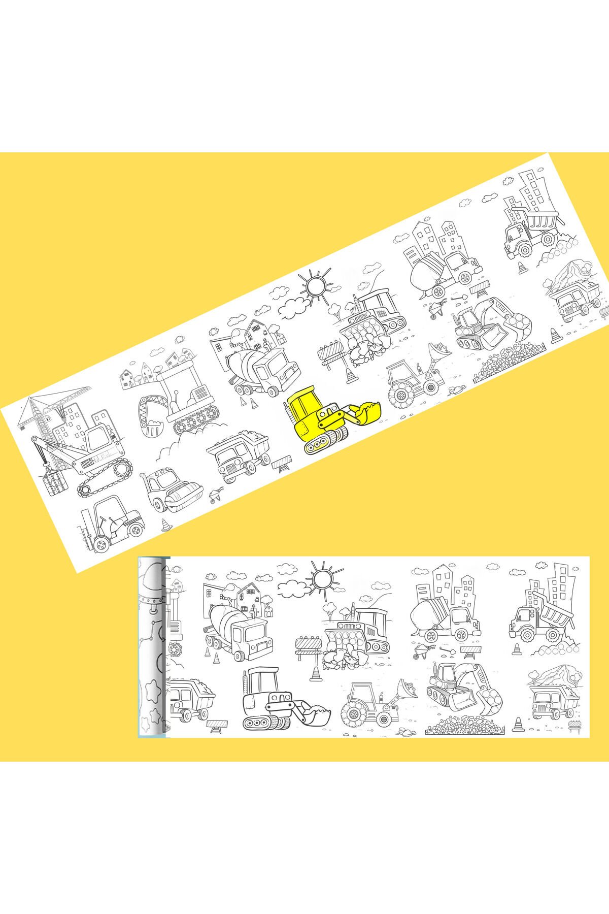 Dev Boyama Etkinlik Kağıdı İş Makinaları Konsepti Anaokulu Kreşler Etkinlikler