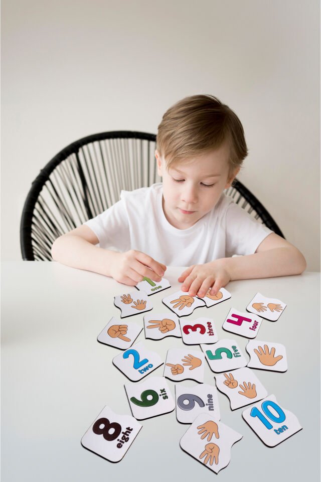 Erken İngilizce ve Sayı Öğretimi İçin Ahşap İkili Puzzle Seti