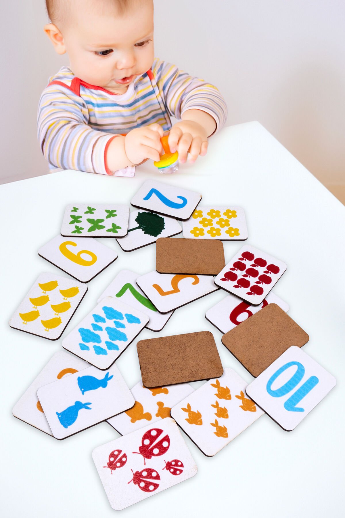 Ahşap Eşleştirme Kartları Rakam ve Şekillerle Eğlenceli Sayı Öğrenimi