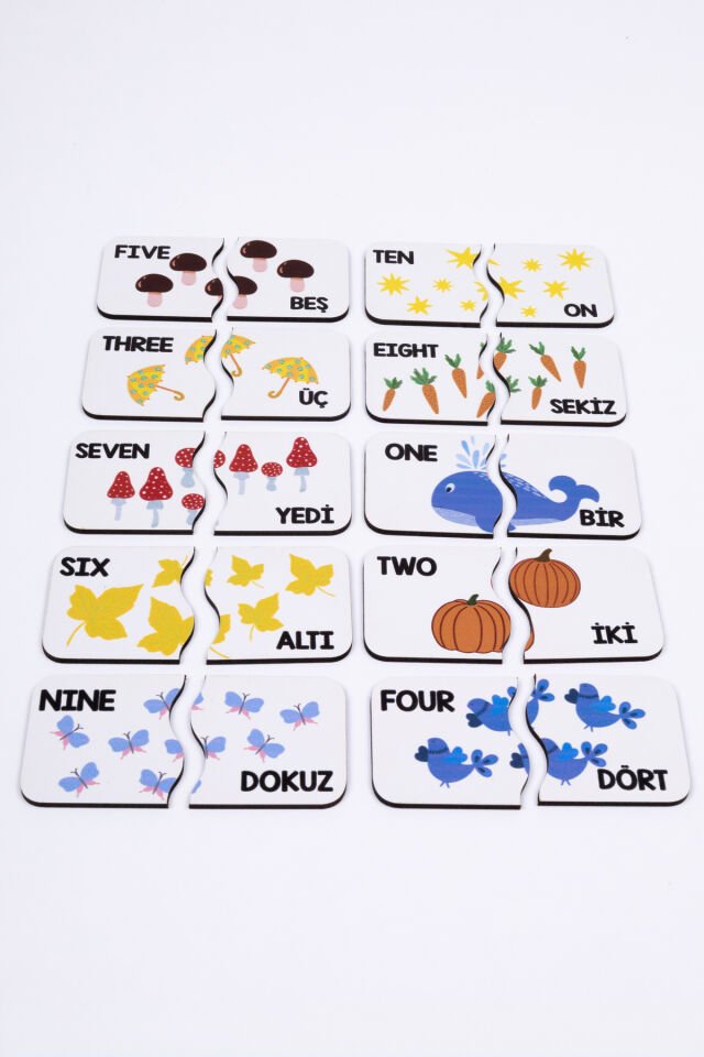 Erken Yaş İngilizce Sayı Öğrenimi İçin Ahşap Puzzle Seti