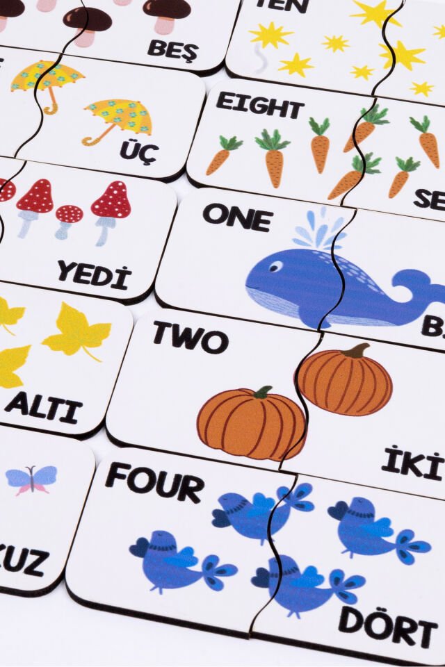 Erken Yaş İngilizce Sayı Öğrenimi İçin Ahşap Puzzle Seti