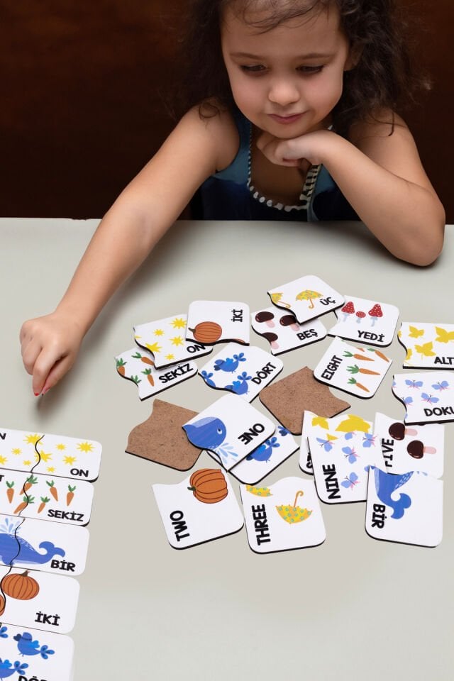 Erken Yaş İngilizce Sayı Öğrenimi İçin Ahşap Puzzle Seti