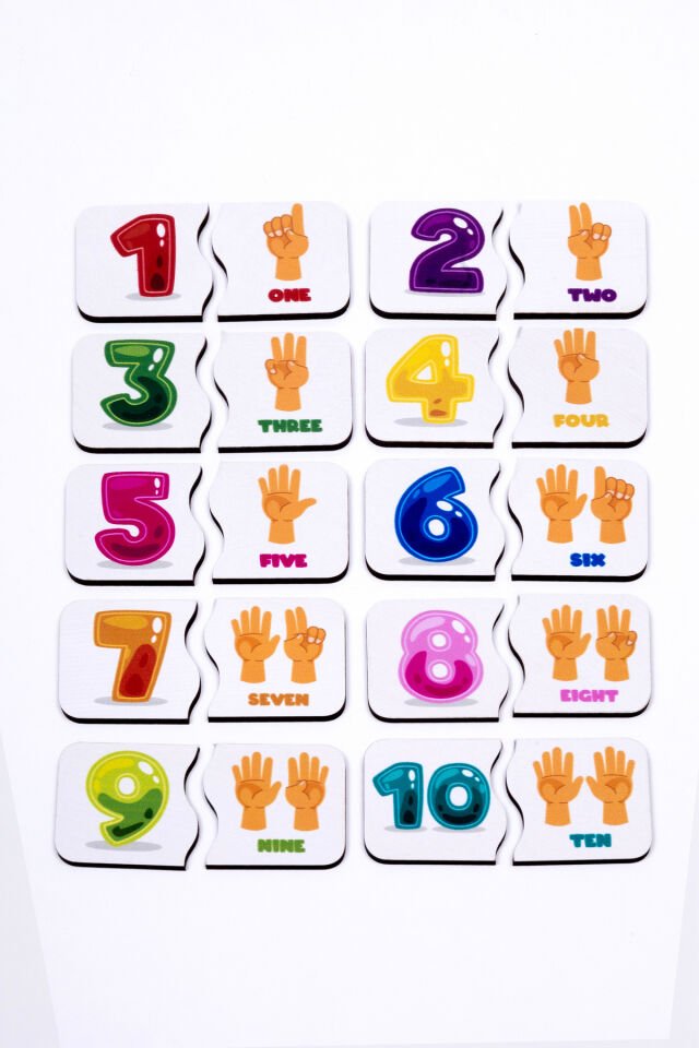 Erken İngilizce ve Sayı Öğretimi İçin Ahşap İkili Puzzle Seti