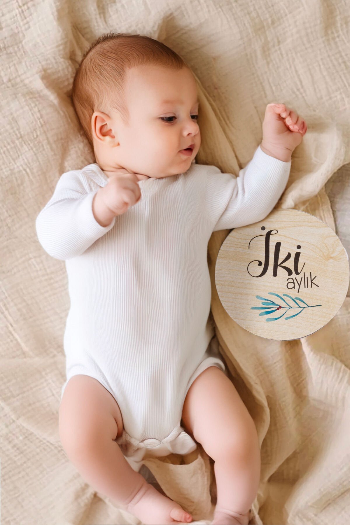 Ahşap Anı Diski Bebek Yenidoğan Hediyesi Milestone Fotoğraf Çekimi