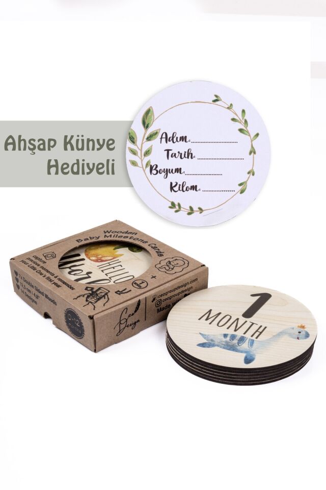 Sevimli Dinozorlar ile Ahşap Bebek Fotoğraf Çekim Kartları