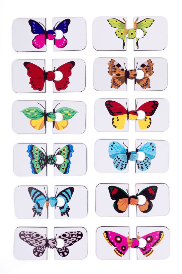 İkili Eşleştirme Puzzle Okul Öncesi Erken Öğrenme Oyunu Renkli Kelebek Temalı Baby Puzzle