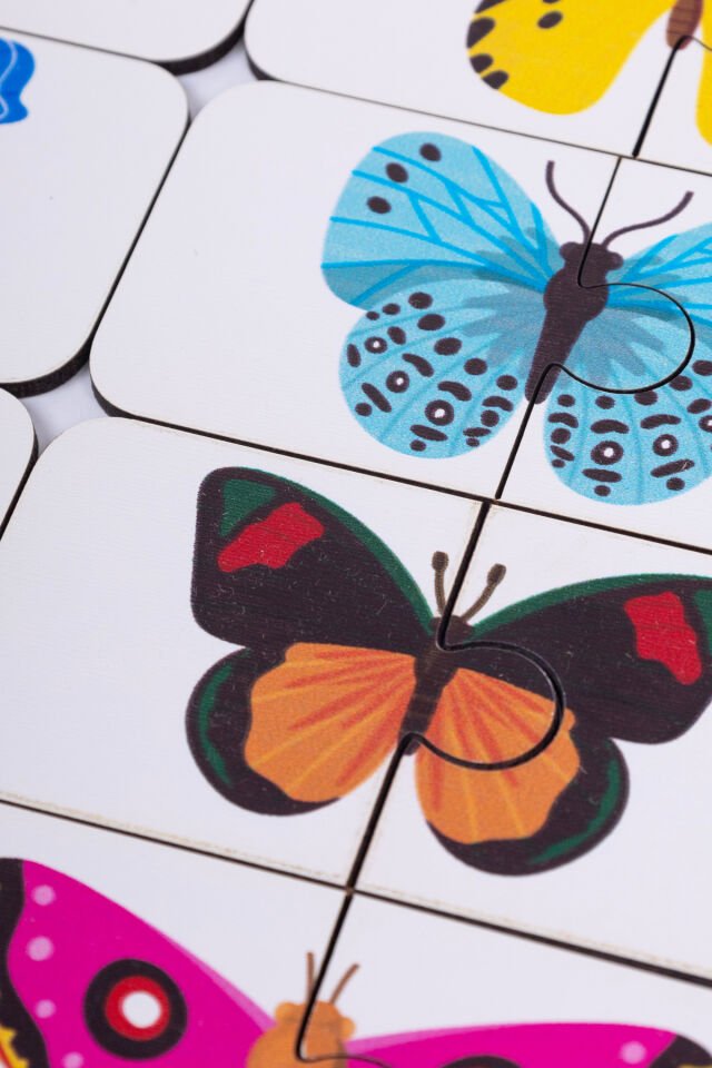 İkili Eşleştirme Puzzle Okul Öncesi Erken Öğrenme Oyunu Renkli Kelebek Temalı Baby Puzzle