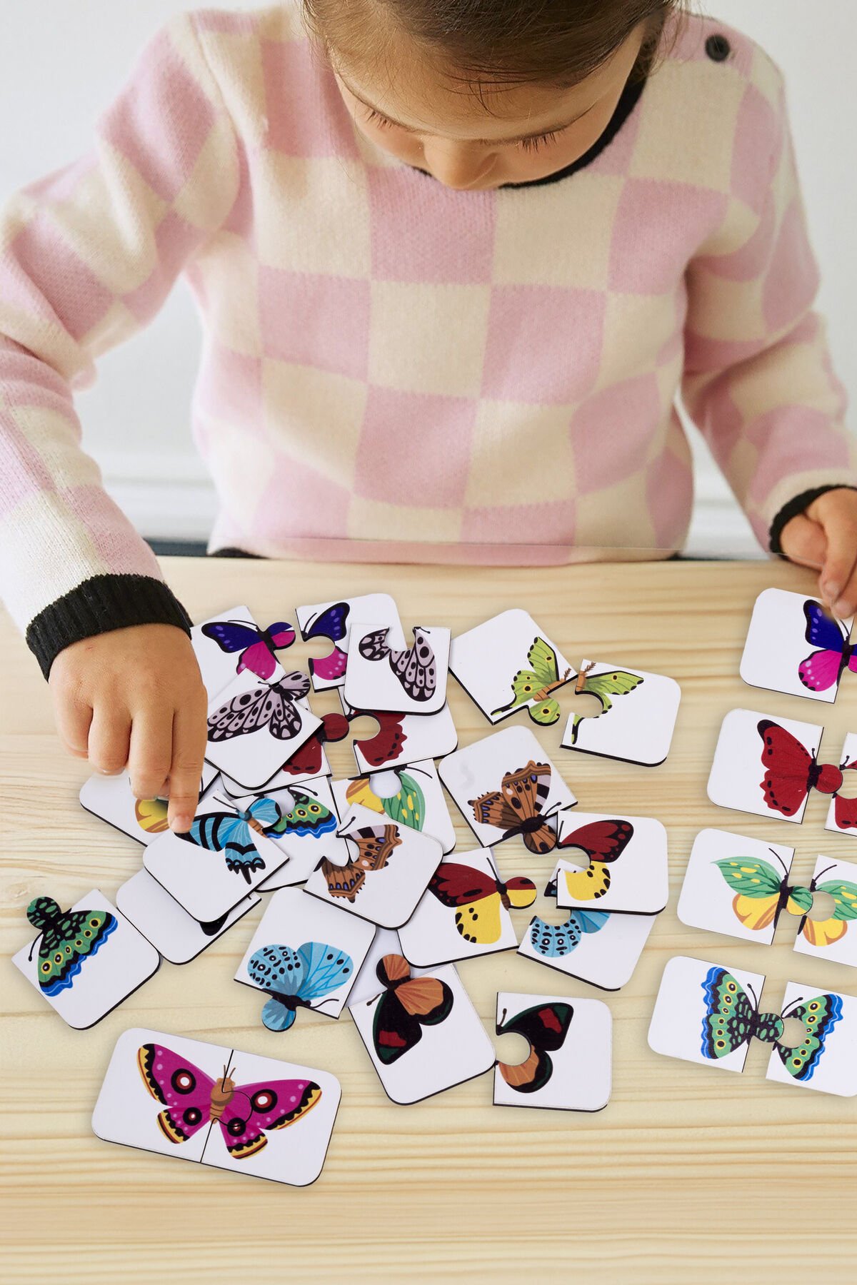 İkili Eşleştirme Puzzle Okul Öncesi Erken Öğrenme Oyunu Renkli Kelebek Temalı Baby Puzzle