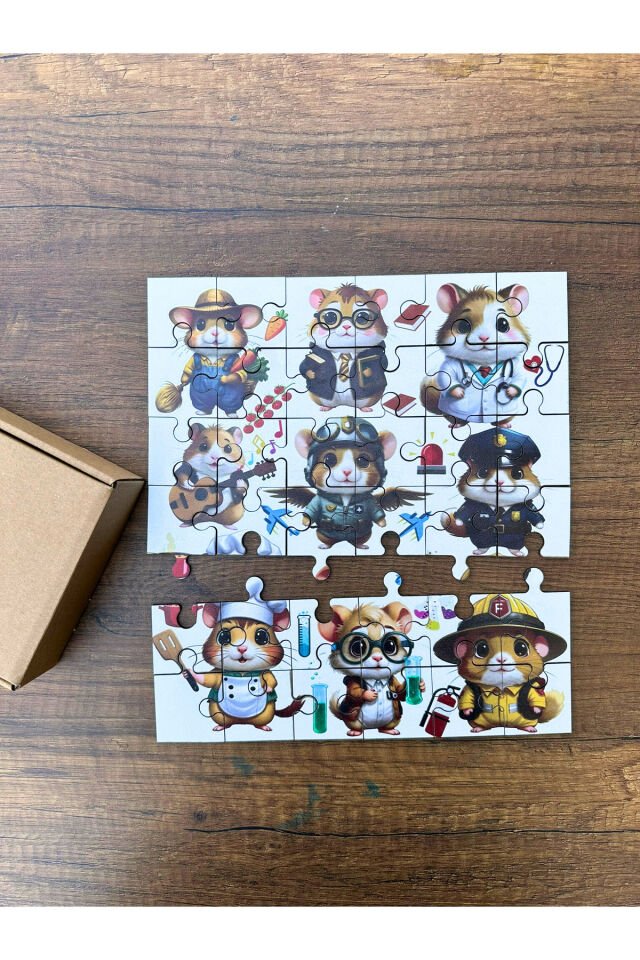 36 Parça Ahşap Puzzle Şirin Hamster lar Meslekleri Öğretiyor.