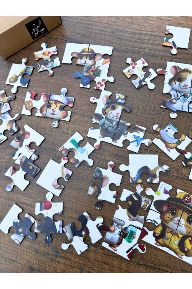 36 Parça Ahşap Puzzle Şirin Hamster lar Meslekleri Öğretiyor.
