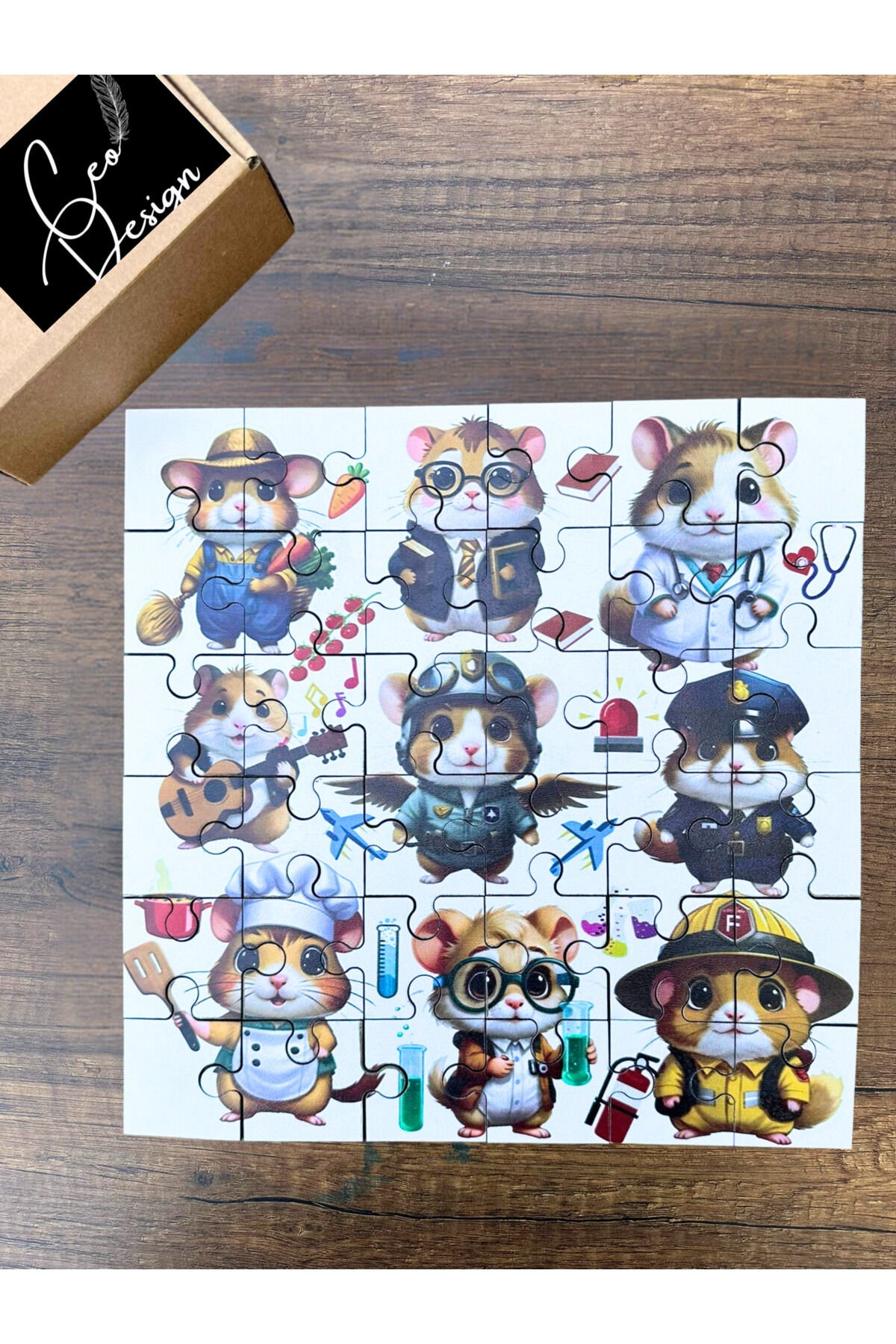 36 Parça Ahşap Puzzle Şirin Hamster lar Meslekleri Öğretiyor.