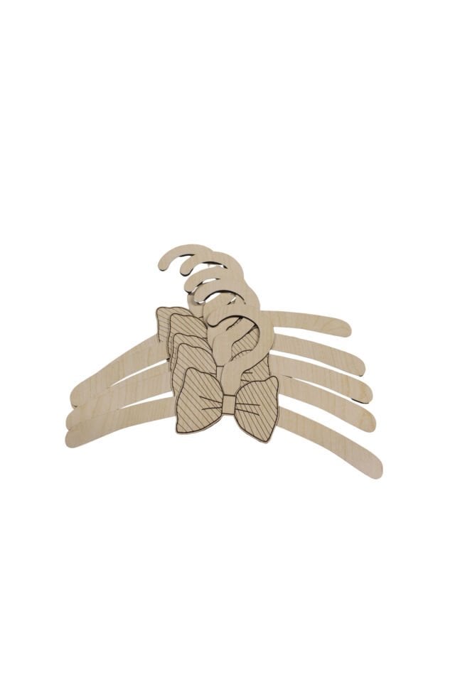 Ahşap Papyon Figürlü Kıyafet Askısı 0/4 Yaş için 5'li