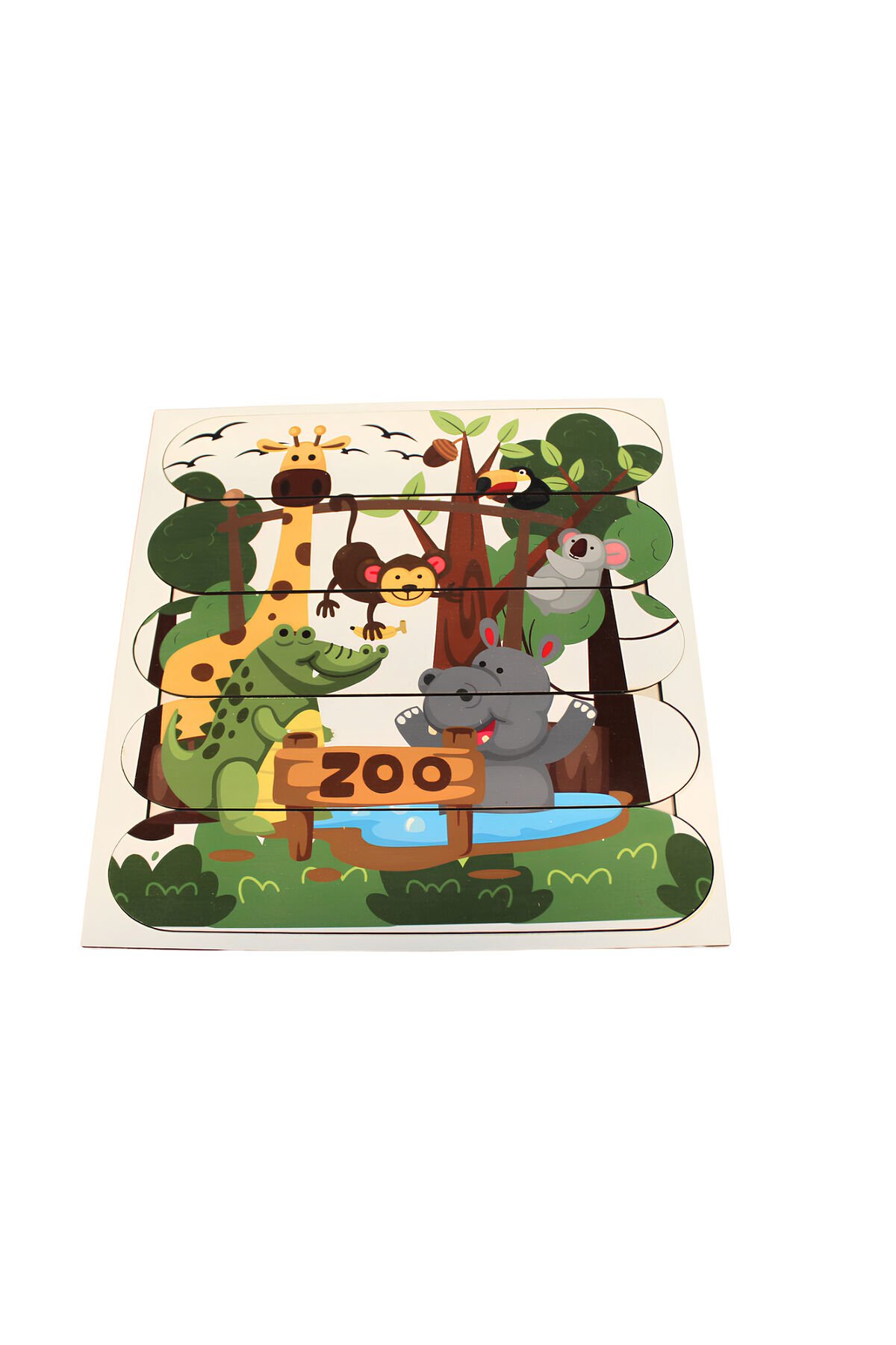 Yeni Nesil 5 Parçalı Bul Tak Ahşap Hayvanat Bahçesi Stick Puzzle Erken Öğrenme Montessori
