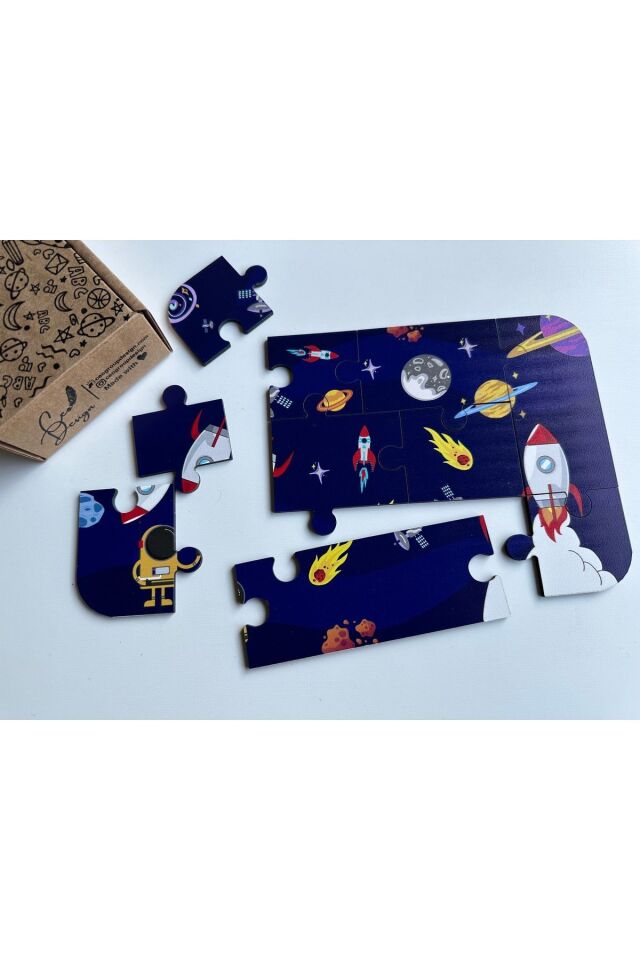 Uzay Puzzle 10 Parça Ahşap 2+ Yaş Bebek Eğitici Oyun