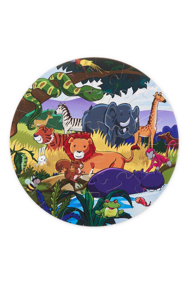 Safari Temalı 25 Parçalı 42CM Çapında Dev Ahşap Puzzle