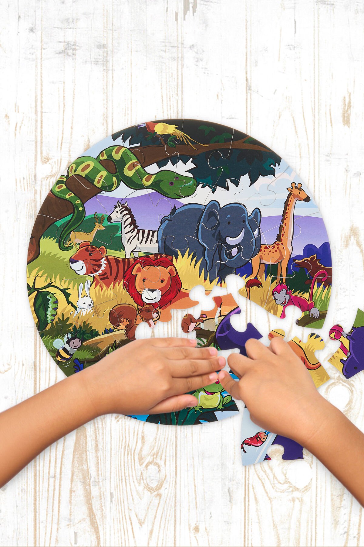 Safari Temalı 25 Parçalı 42CM Çapında Dev Ahşap Puzzle