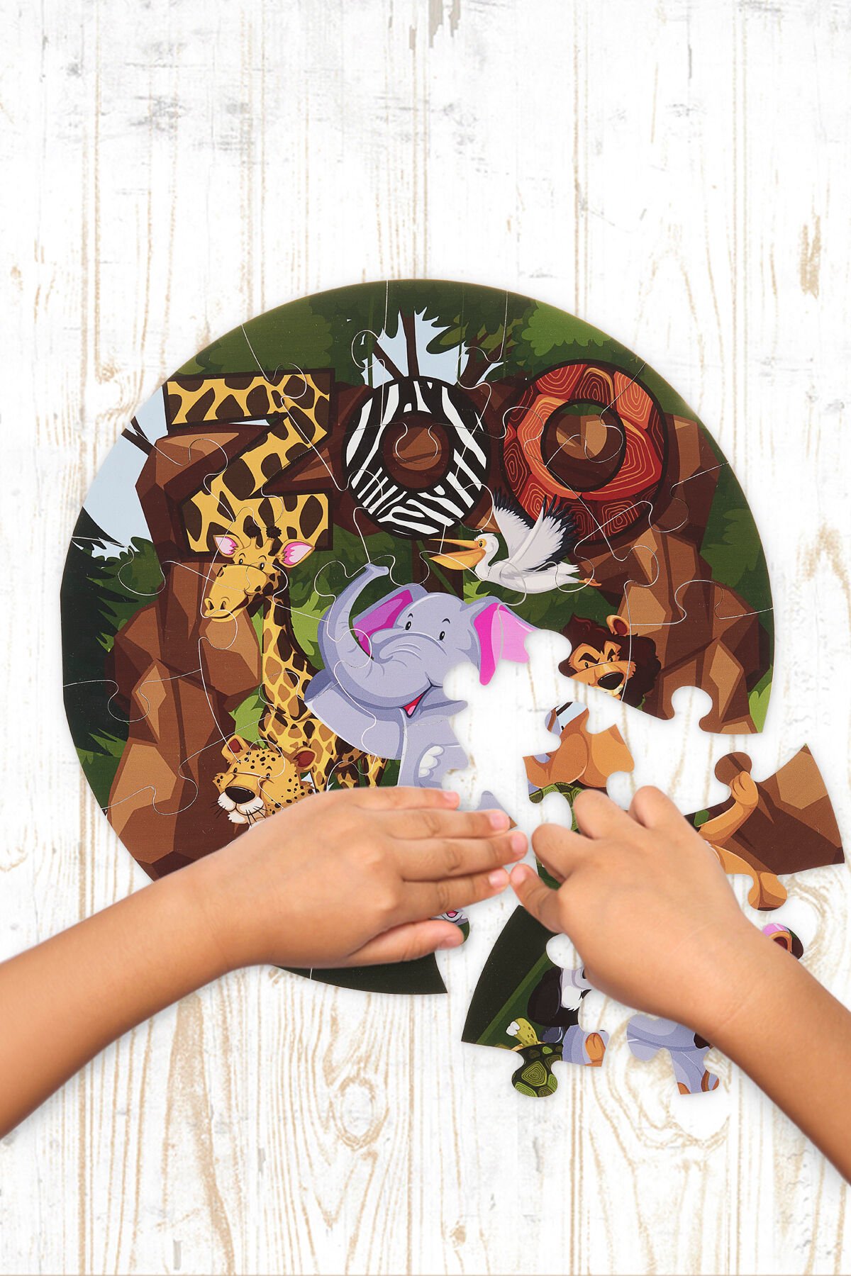 Hayvanat Bahçesi Temalı Megaboy Ahşap 25PARÇA Puzzle 42CM Çapında
