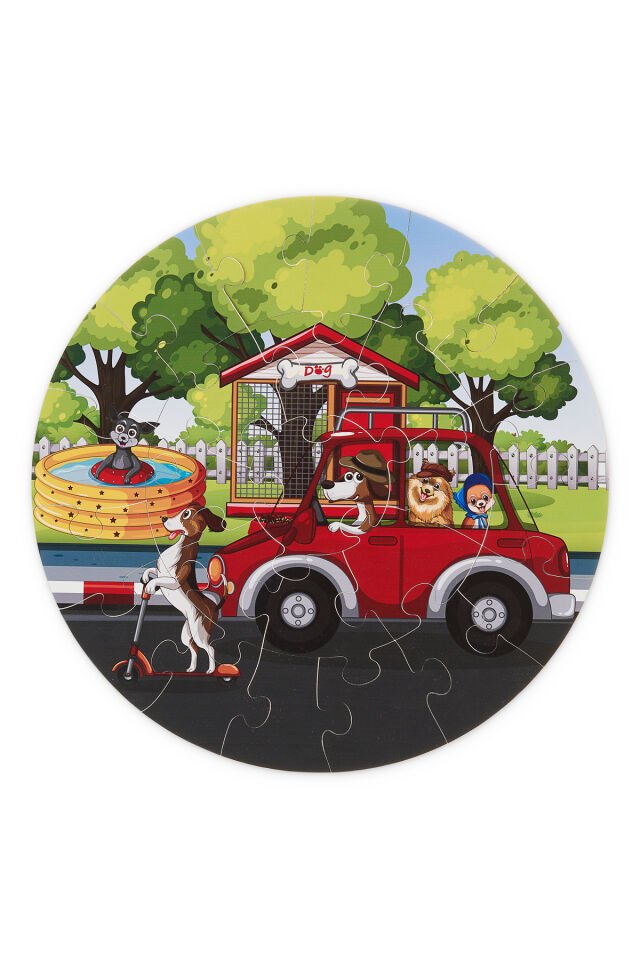 Mega Boy Ahşap Puzzle Sevimli Hayvanlar Arabada 25 Parça 42CM Çapında