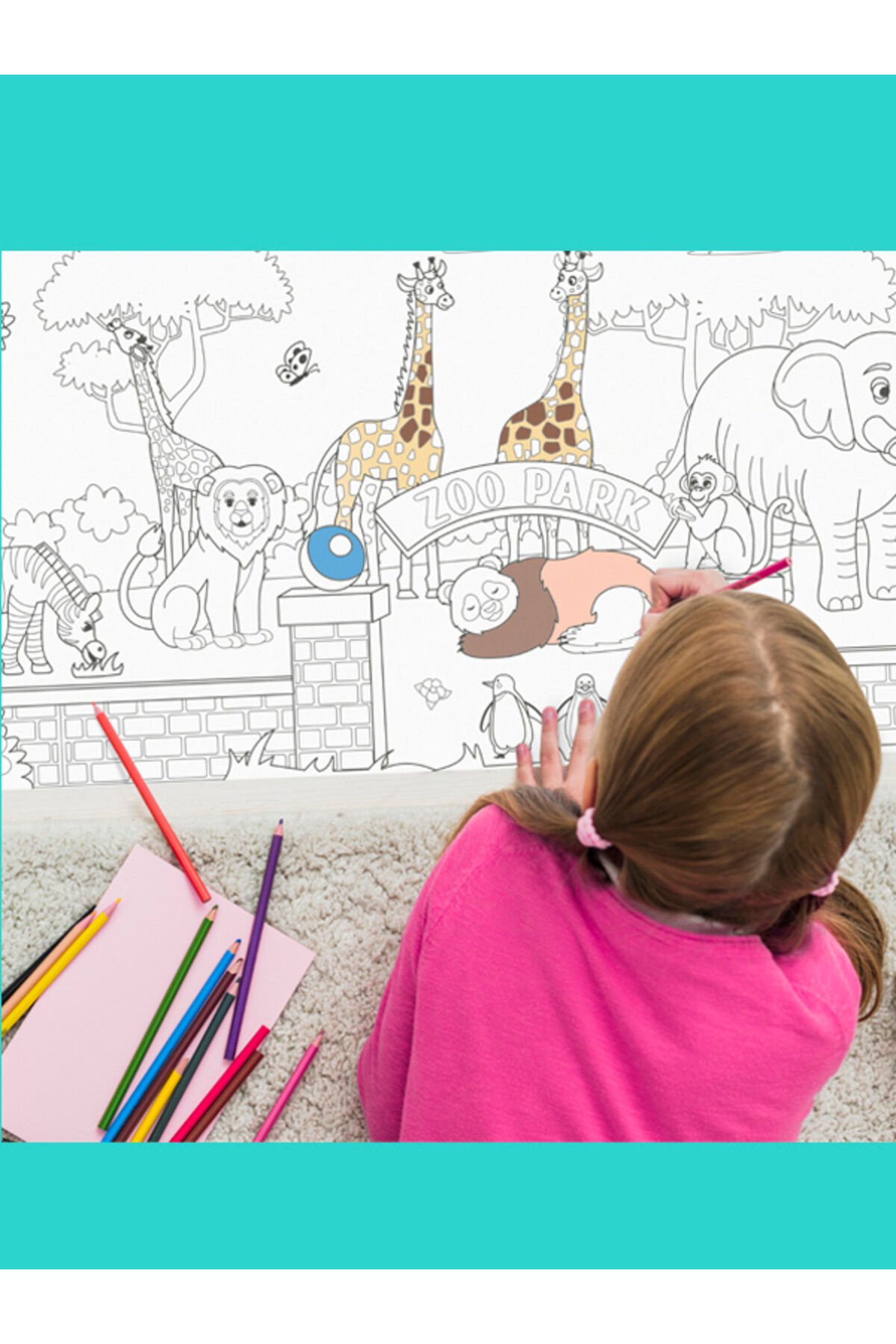 2 Metre Dev Boyama Kağıdı Hayvanat Bahçesi Temalı Anaokulu ve Kreşler İçin Aktivite Ürünü