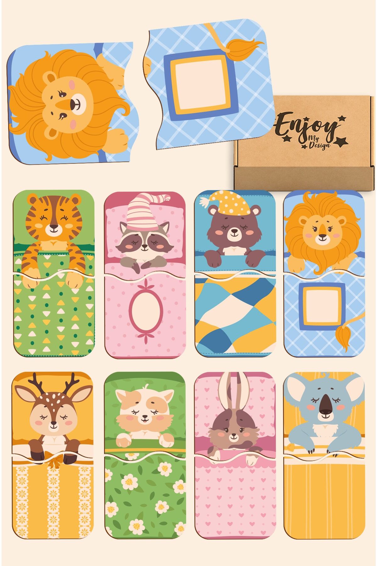 Eşlerini Bul Ahşap Baby Puzzle 16 Parça Canlı Renkli İkili Eşleştirme Puzzle - Anaokulu ve Okul İçin