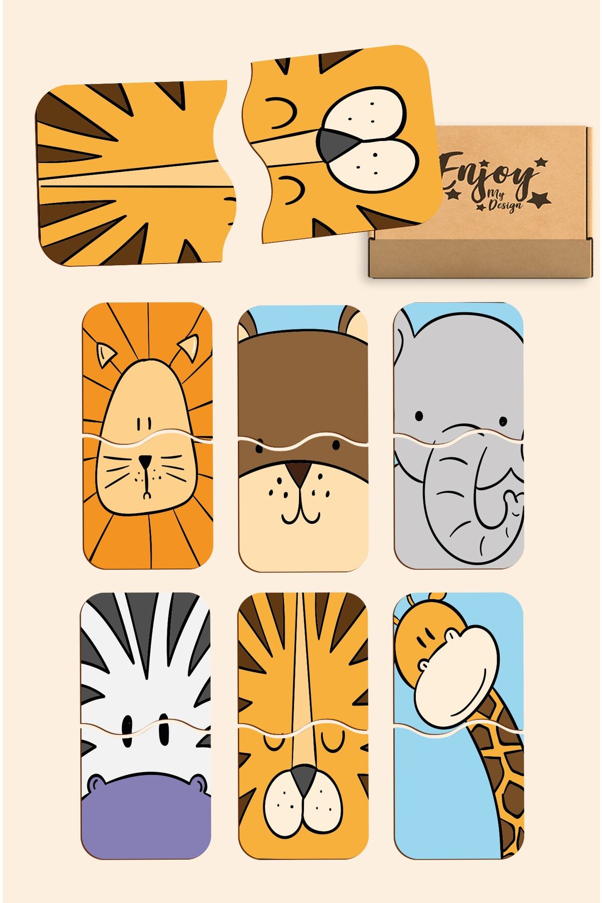 Sevimli Hayvanlar Eşlerini Bul - İkili Eşleştirme Baby Puzzle 12 Parça Canlı Renkli