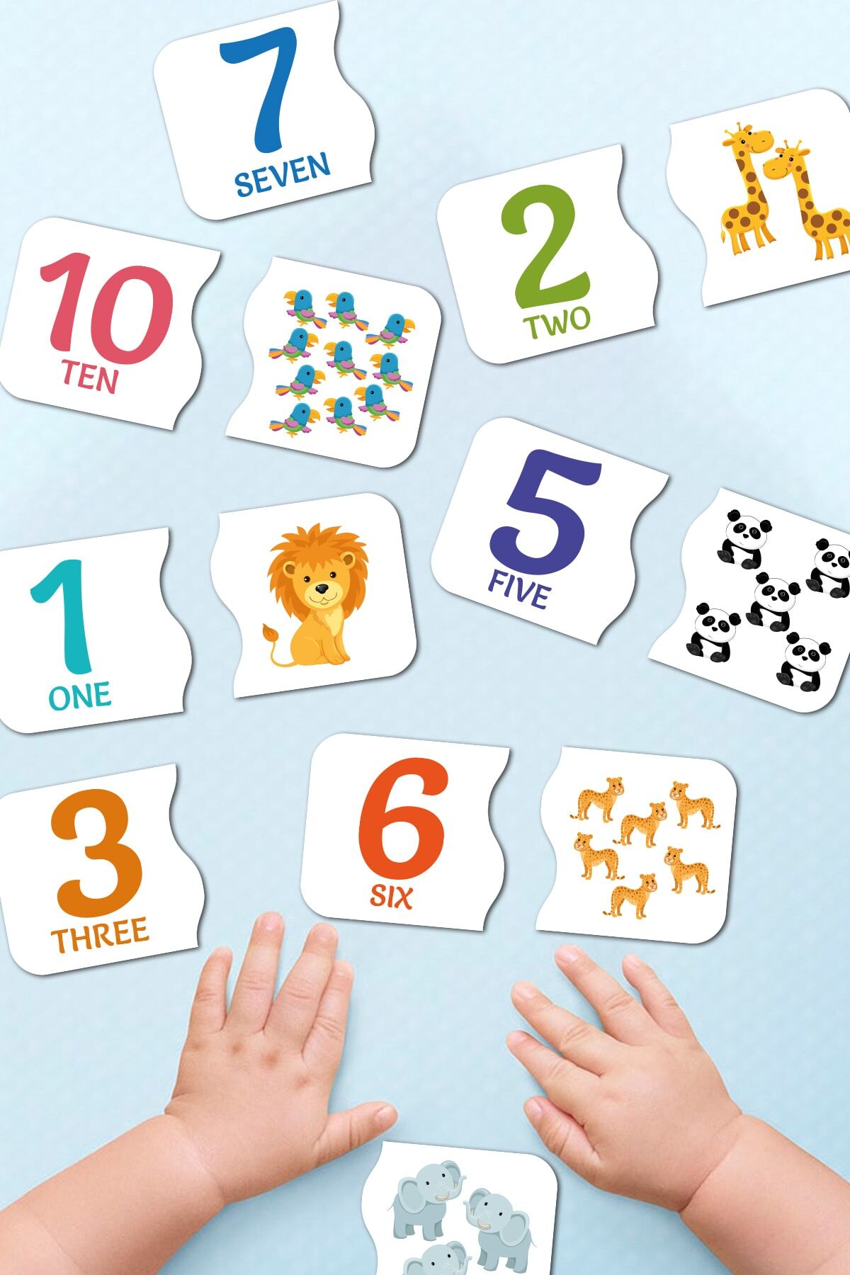 Hayvanları, Sayıları Öğreniyorum ve İngilizce Öğreniyorum İkili Eşleştirme Baby Puzzle