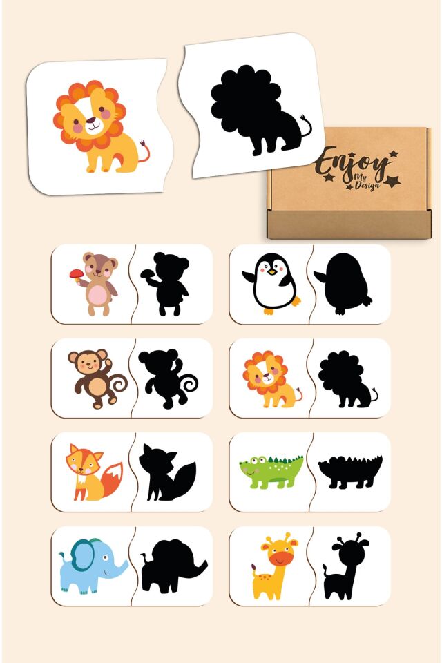 Gölgemi Bul Ahşap Iki Parçalı Eşleştirme Oyunu Okul Öncesi Puzzle Bebek Eğitici Oyuncak