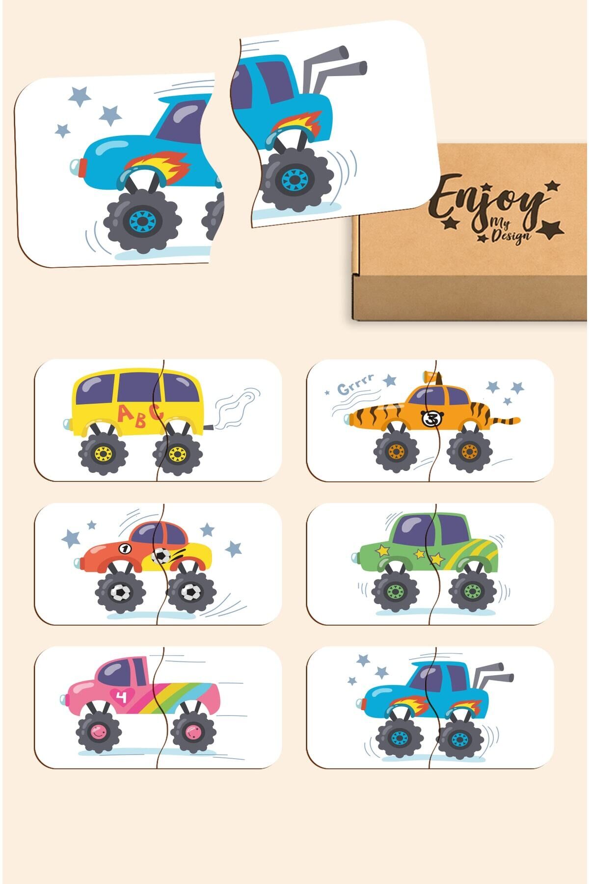 Araba Eşleştirme Oyunu Ahşap Iki Parçalı Bebek Puzzle Okul Öncesi Puzzle Eğitici Oyuncak