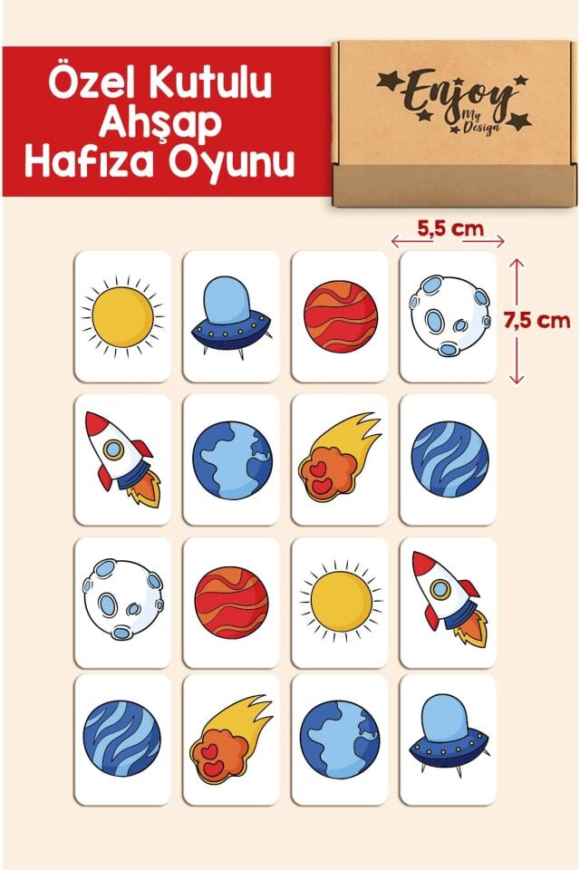 Uzay Temalı Ahşap Zeka Kartları Eşleştirme Oyunu Hafıza Kartı Ahşap Eğitici Puzzle Oyuncak