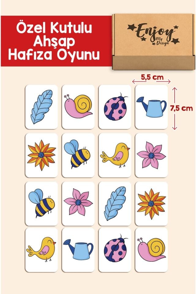 Ahşap Zeka Kartları Bahar Temalı Eşleştirme Oyunu Hafıza Kartı Ahşap Eğitici Puzzle Oyuncak