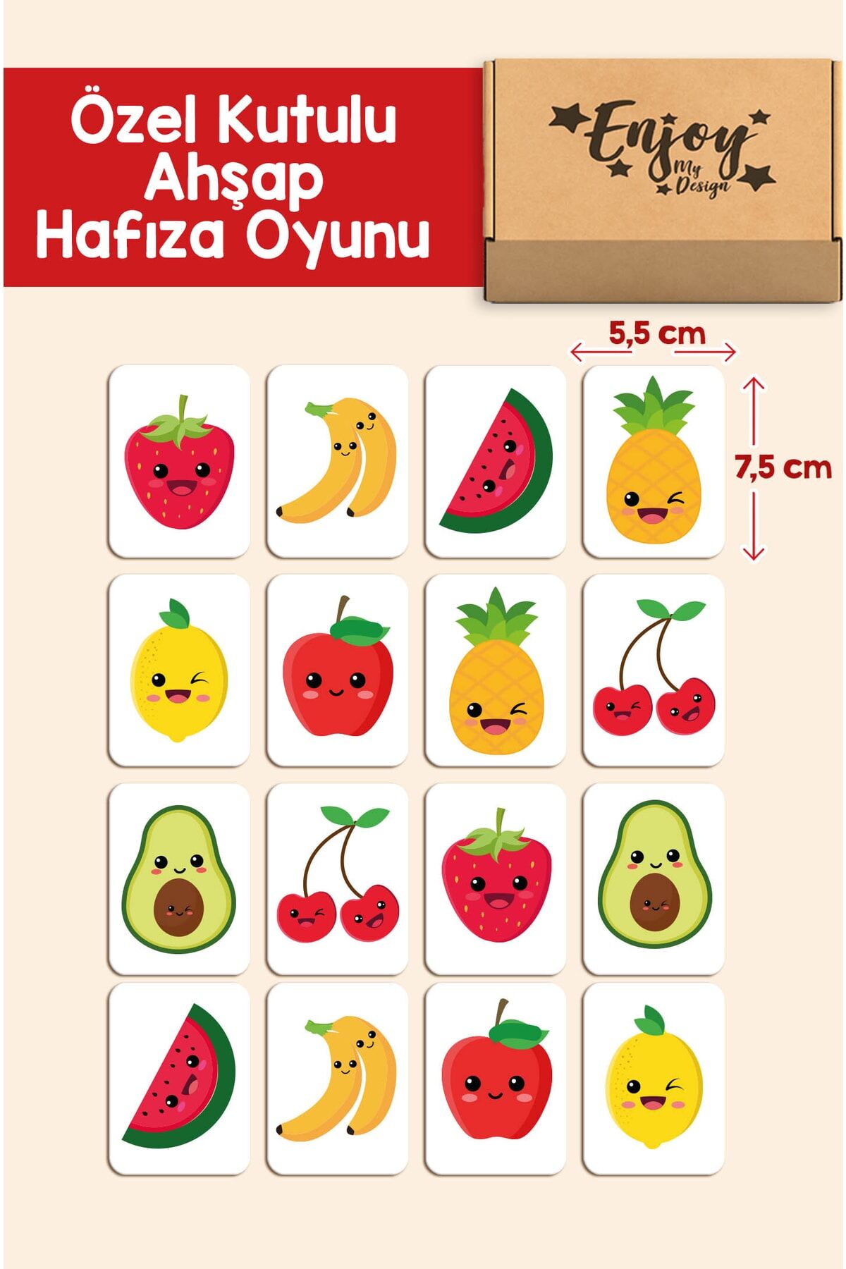 Meyveleri Öğreniyorum Ahşap Bebek Ve Okul Öncesi Eğitici Zeka Oyunu - Fruits Wooden Memory Game