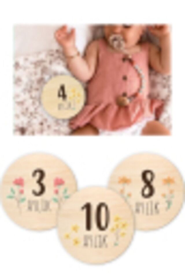 Bebek Anı Kartları Seti Çiçek Desenli Aylık Bebek Hatıra Kartları Renkli Ahşap Hamile Ay Kartları