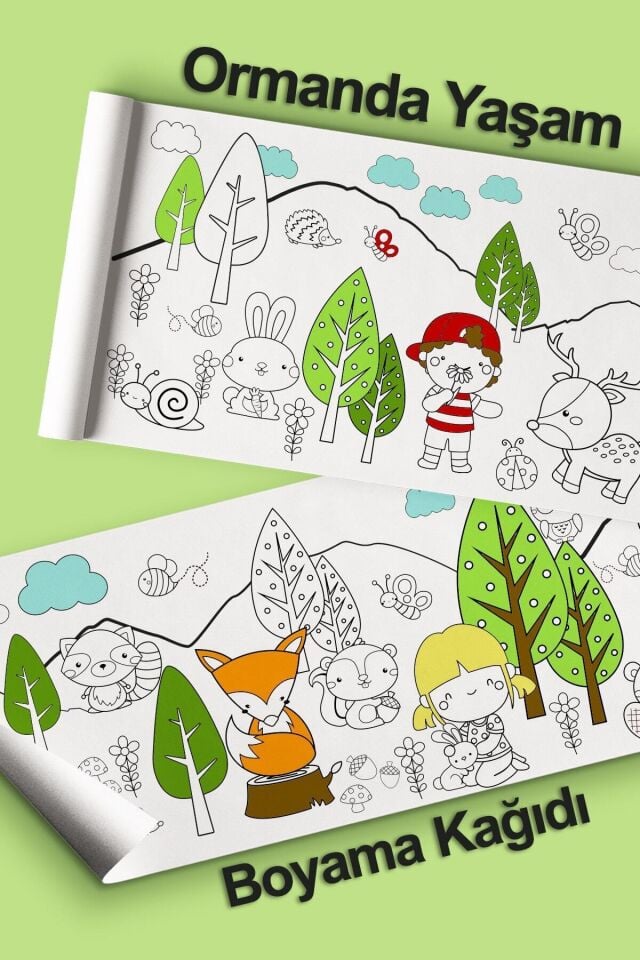 Orman Hayvanları Aktivite Boyama Kağıdı 2.5 Metre Rulo - Bebek Ve Çocuk Için Eğitici Aktivite Kağıdı