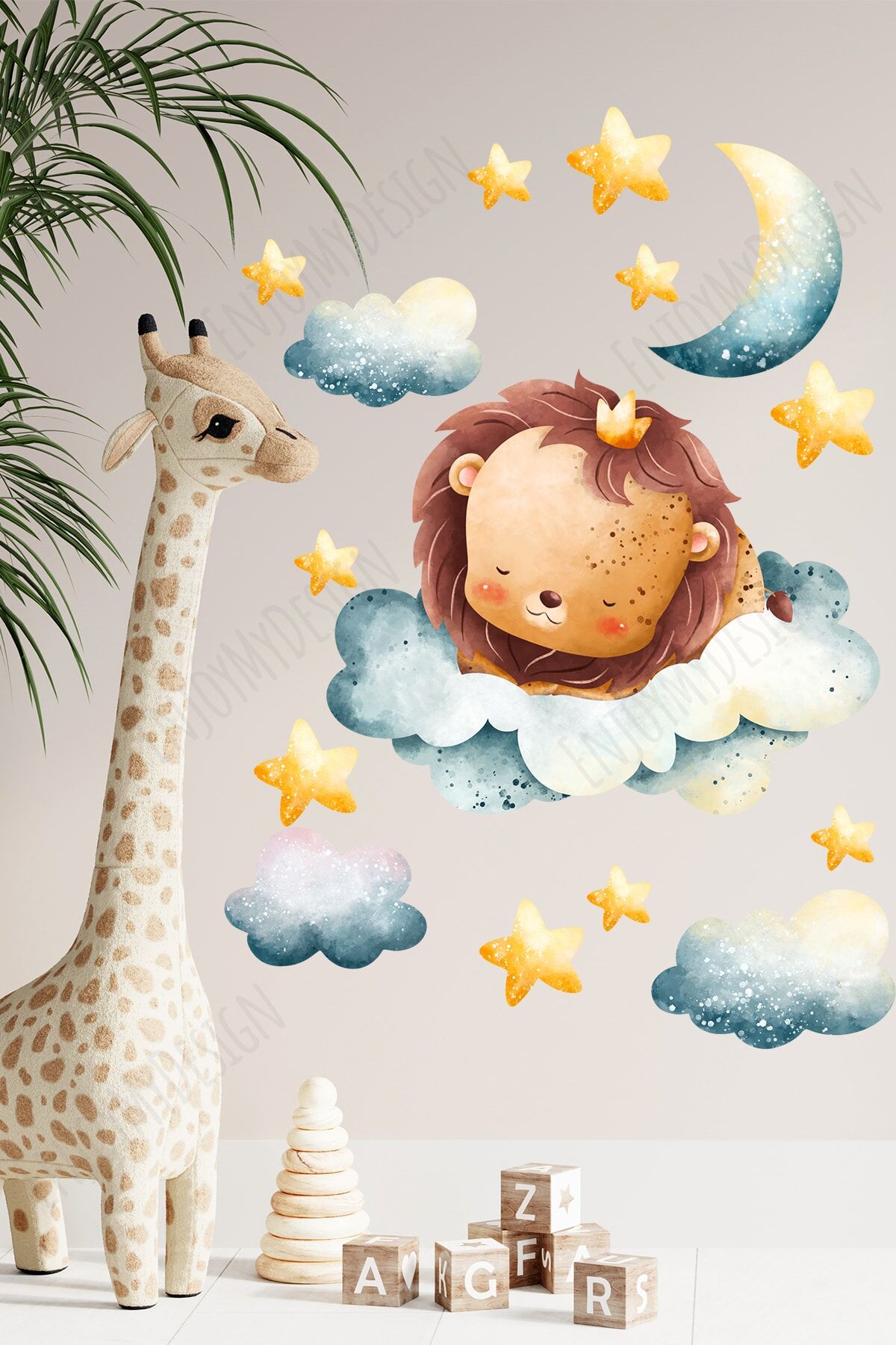 Sevimli Aslan Kral Çocuk Ve Bebek Odası Duvar Sticker Dekoratif Duvar Kağıdı