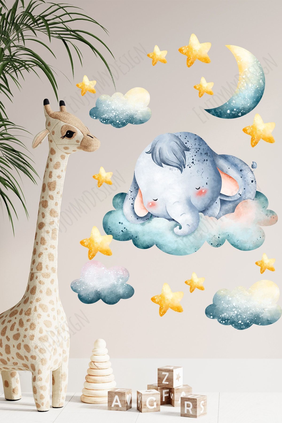 Sevimli Fil Çocuk Ve Bebek Odası Duvar Sticker Dekoratif Duvar Kağıdı