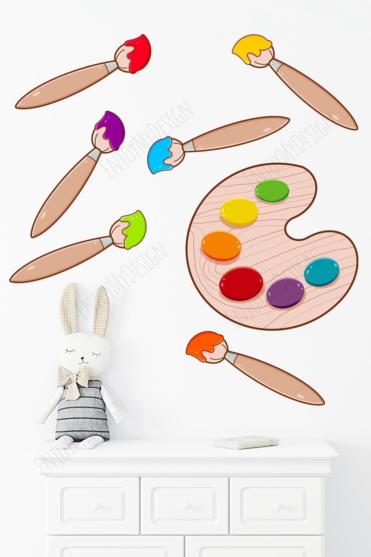 Renkli Boya Paleti Ve Fırçalar Çocuk Ve Bebek Odası Duvar Sticker Kreş Dekoratif Duvar Kağıdı
