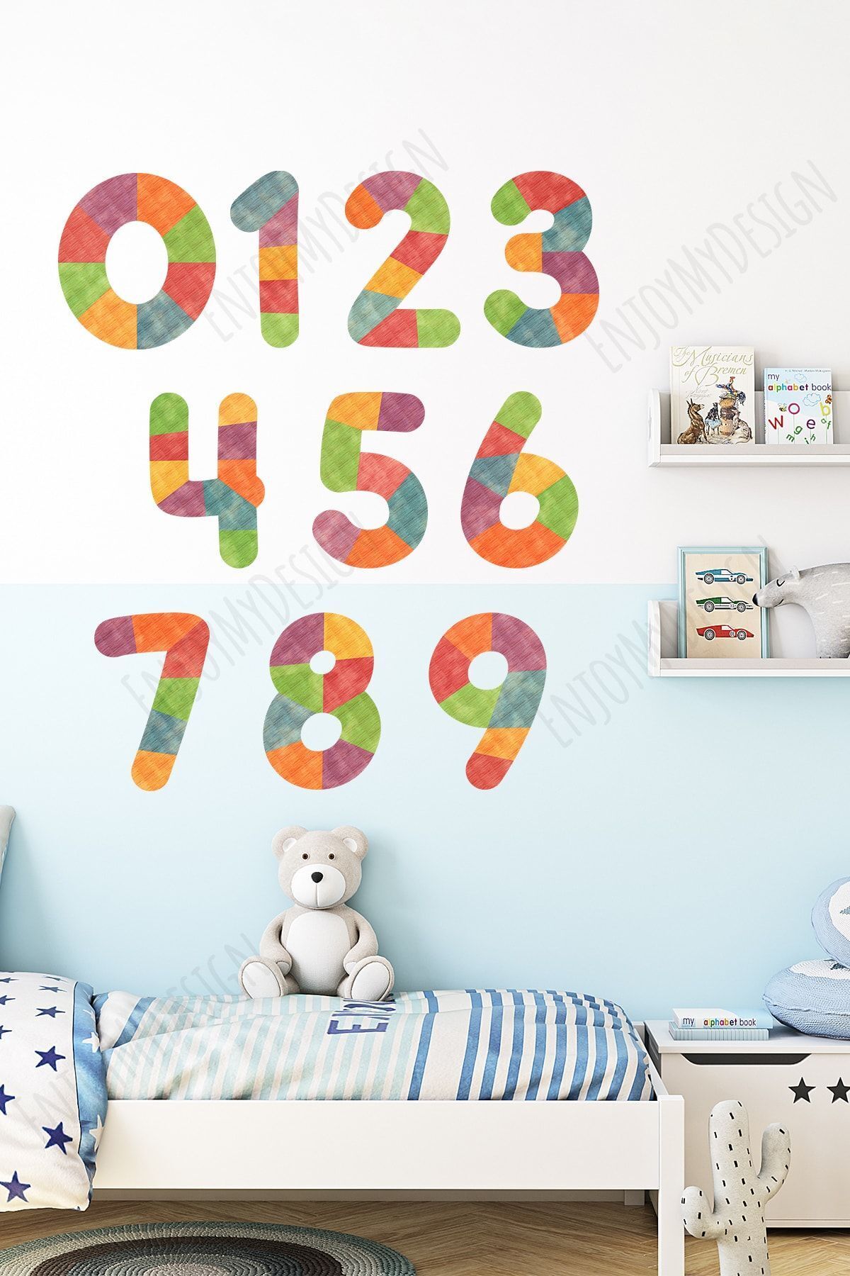 Renkli Sayılar Çocuk Odası Duvar Sticker Dekoratif Sticker Duvar Kağıdı Kreş Eğitici Dekor