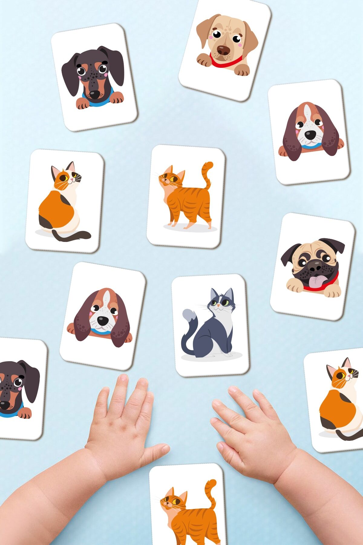 Sevimli Kedi Köpek Eşleştirme Hafıza Oyunu Memory Game Ahşap Eğitici Oyuncak