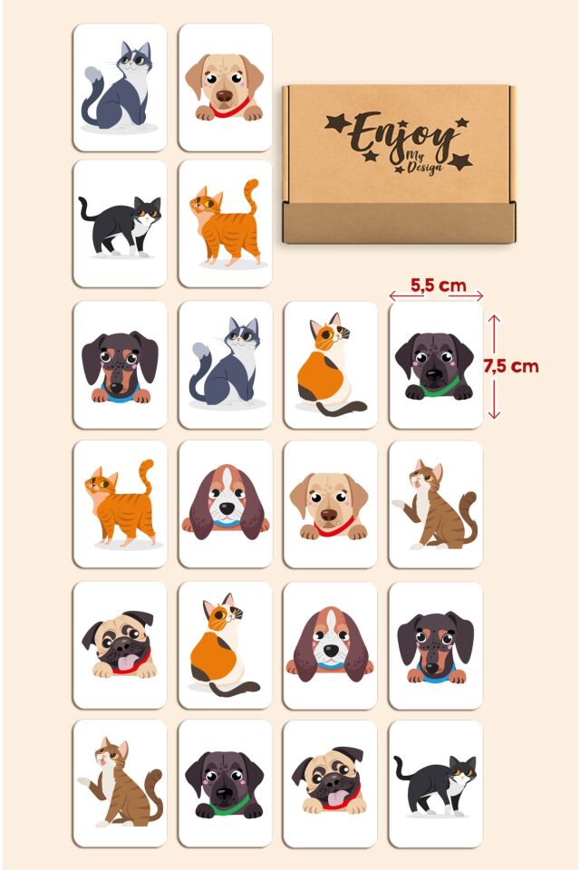 Sevimli Kedi Köpek Eşleştirme Hafıza Oyunu Memory Game Ahşap Eğitici Oyuncak